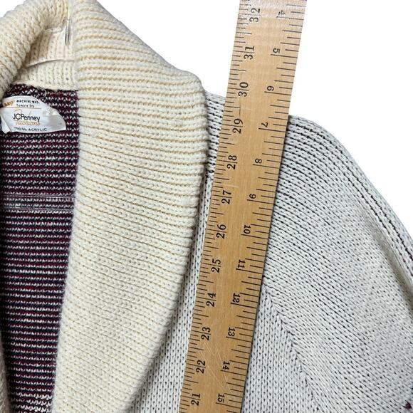 JCPENNEY Womens 70s Chunky Knit Shawl Collar Cardigan Sweater Sz M Cabin Cozy - Picture 10 of 10